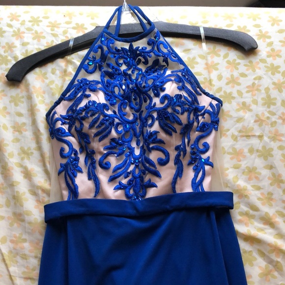 Royal Blue Halter Top Prom Dress - Picture 4 of 6
